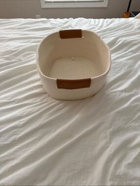 Woven Cotton Rope Storage Basket with Brown Accent - Home Accents